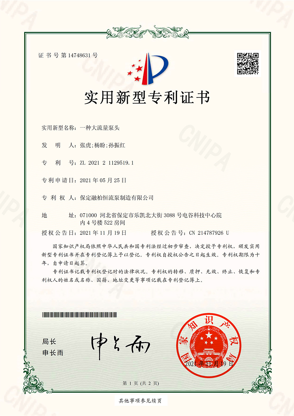 一種大流量泵頭